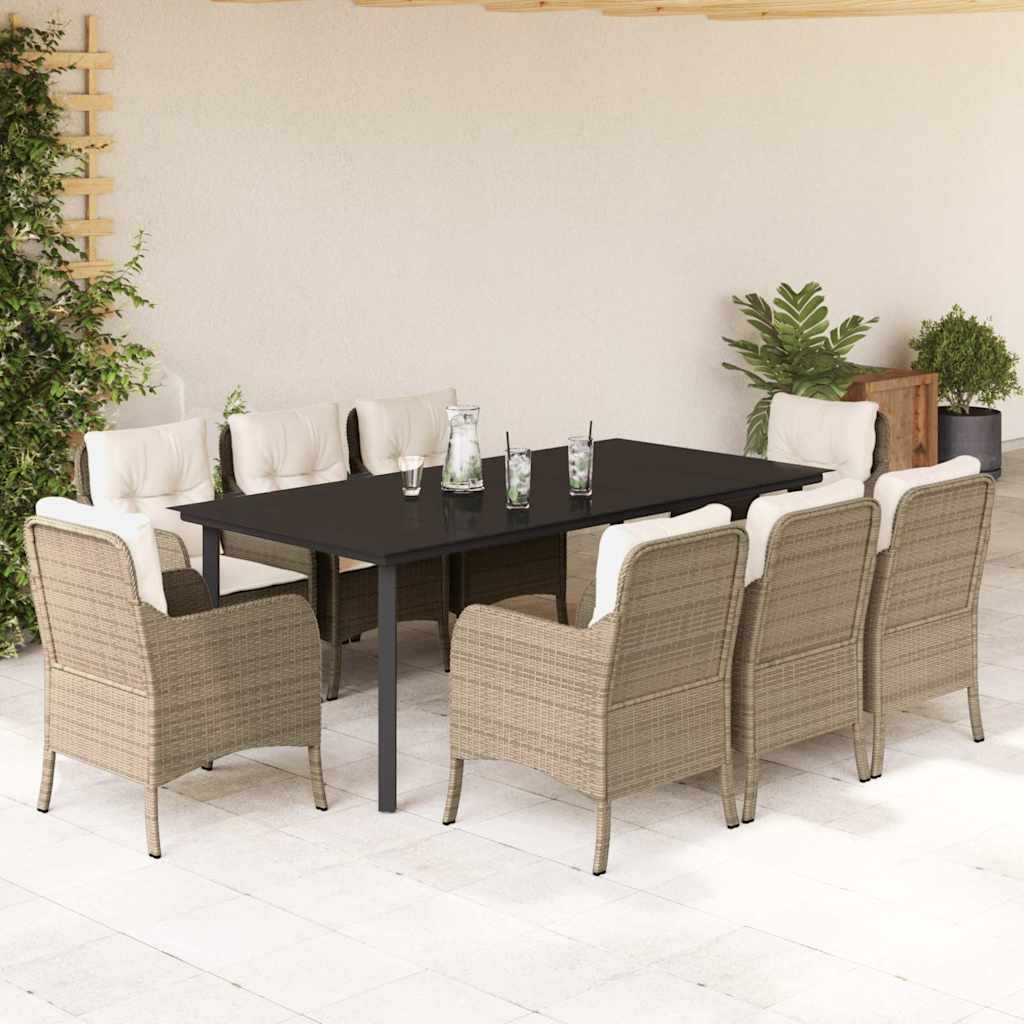 vidaXL 3-delige Tuinset met kussens poly rattan beige