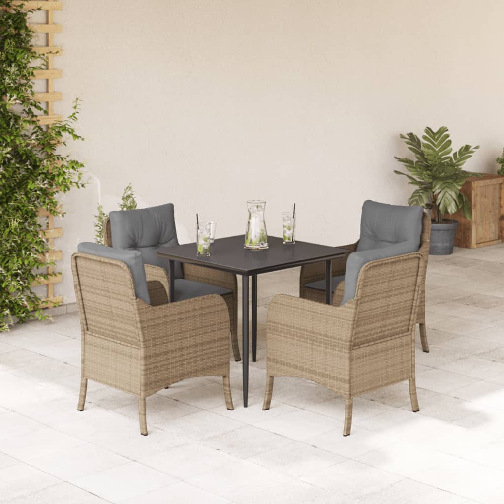 vidaXL 3-delige Tuinset met kussens poly rattan beige