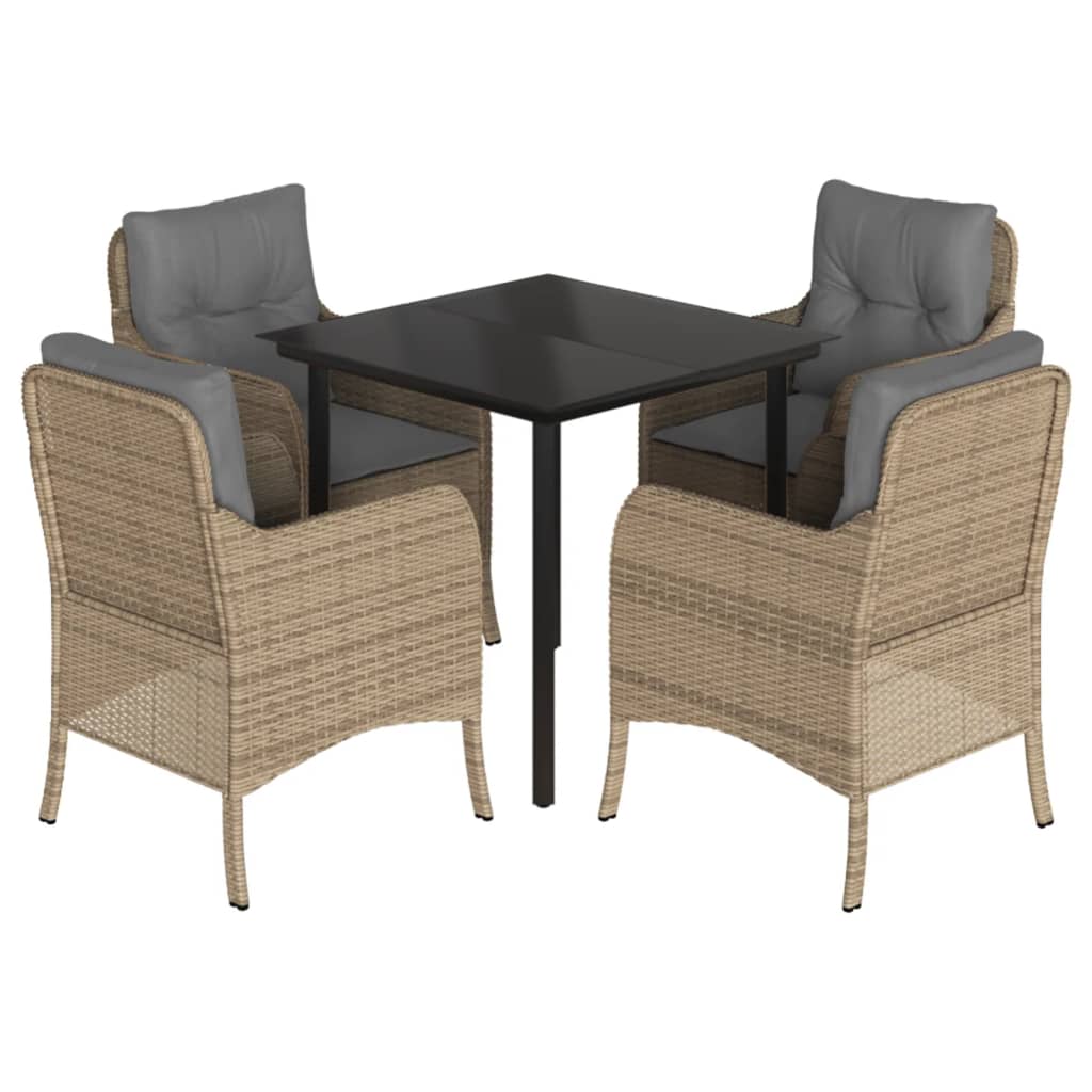 vidaXL 3-delige Tuinset met kussens poly rattan beige