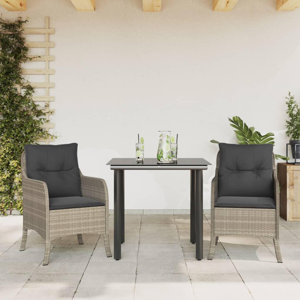 vidaXL 3-Piece Garden Lounge Set with Cushions Poly Rattan Light Grey