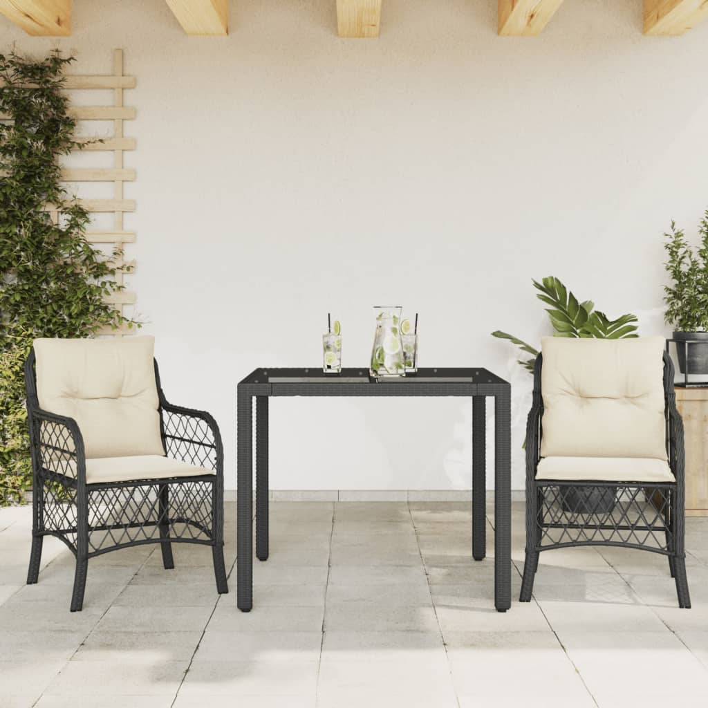 vidaXL 3-delige Bistroset met kussens poly rattan zwart