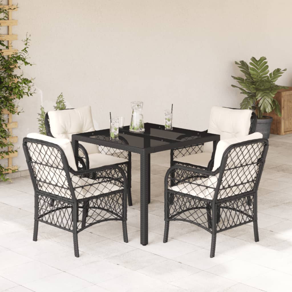 vidaXL 3-delige Bistroset met kussens poly rattan zwart