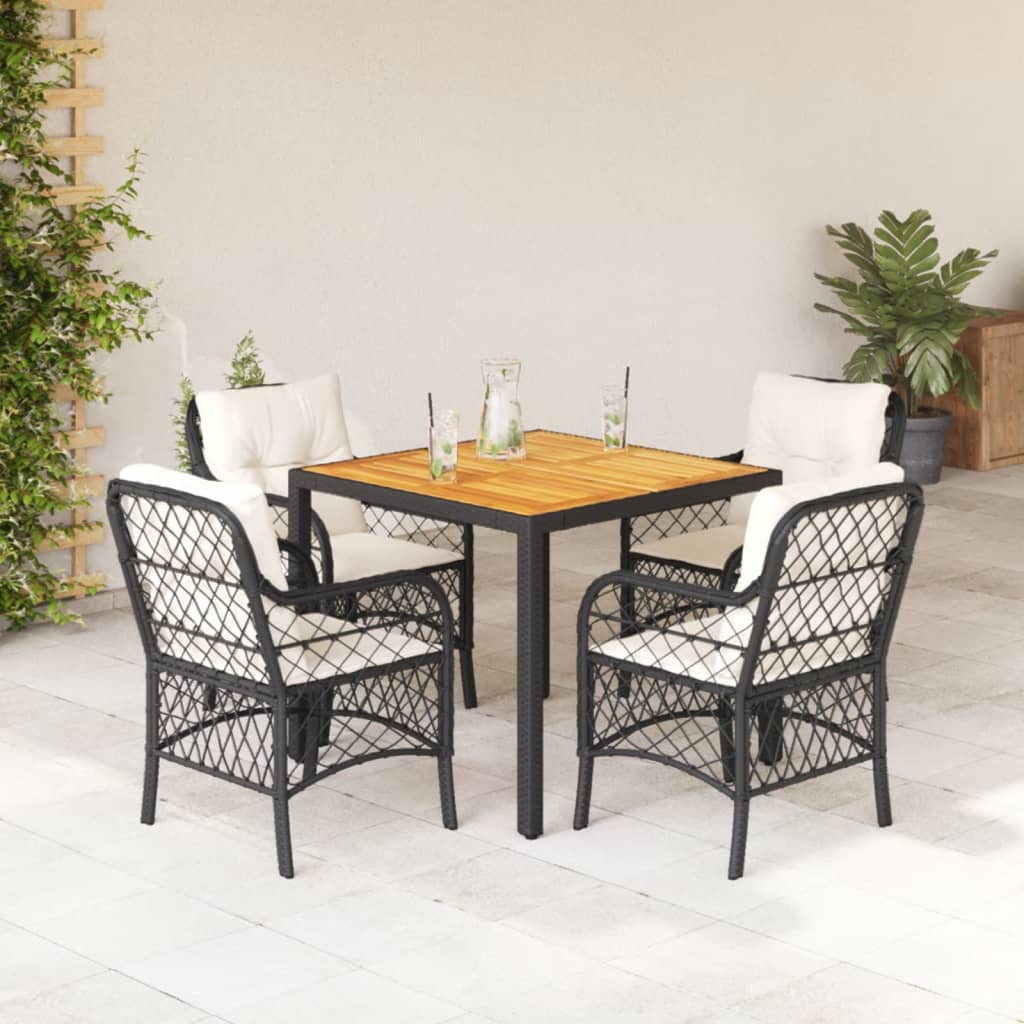 vidaXL 3-delige Bistroset met kussens poly rattan zwart