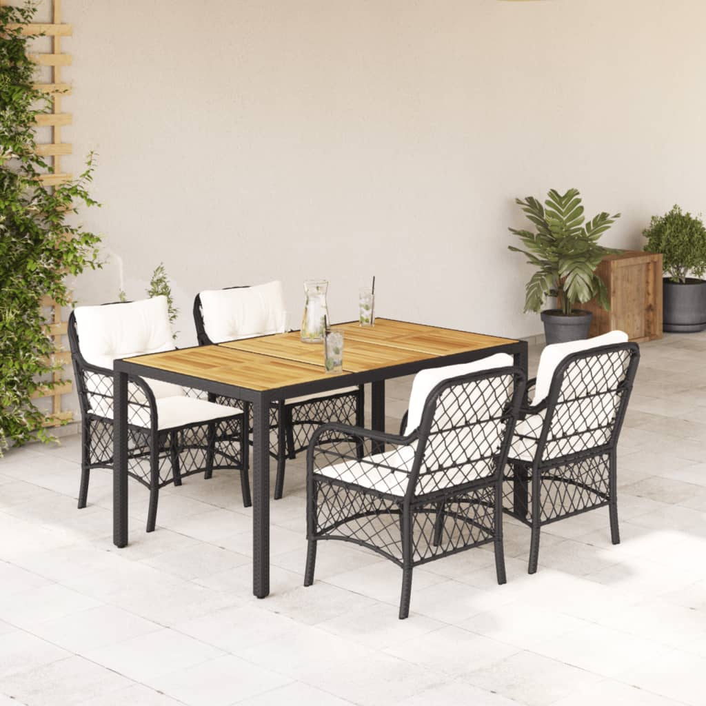 vidaXL 3-delige Bistroset met kussens poly rattan zwart