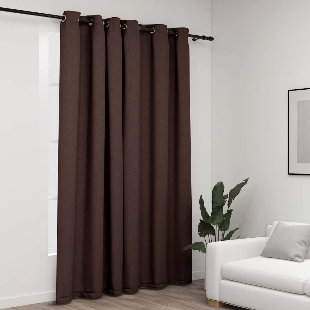 vidaXL Gordijn linnen-look verduisterend met ogen 290x245 cm zwart