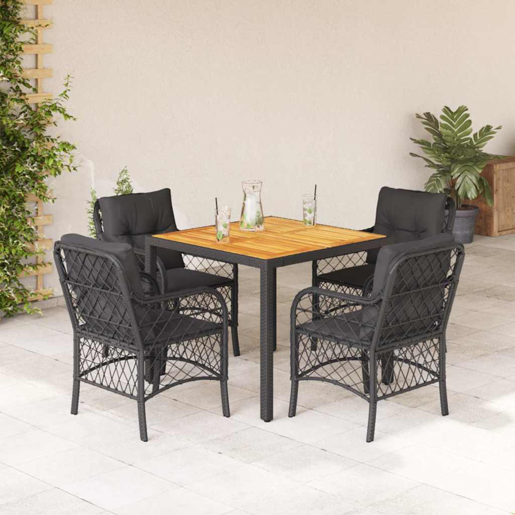vidaXL 3-delige Bistroset met kussens poly rattan zwart