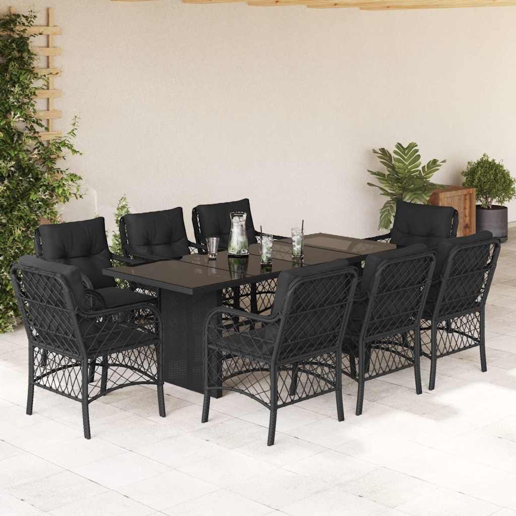 vidaXL 7-delige Tuinset met kussens poly rattan zwart