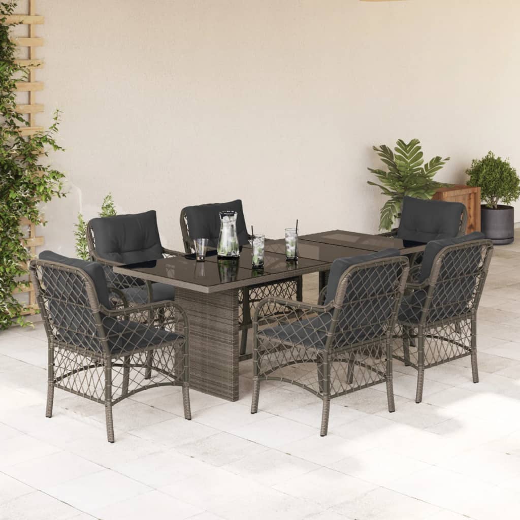 vidaXL 7-delige Tuinset met kussens poly rattan zwart