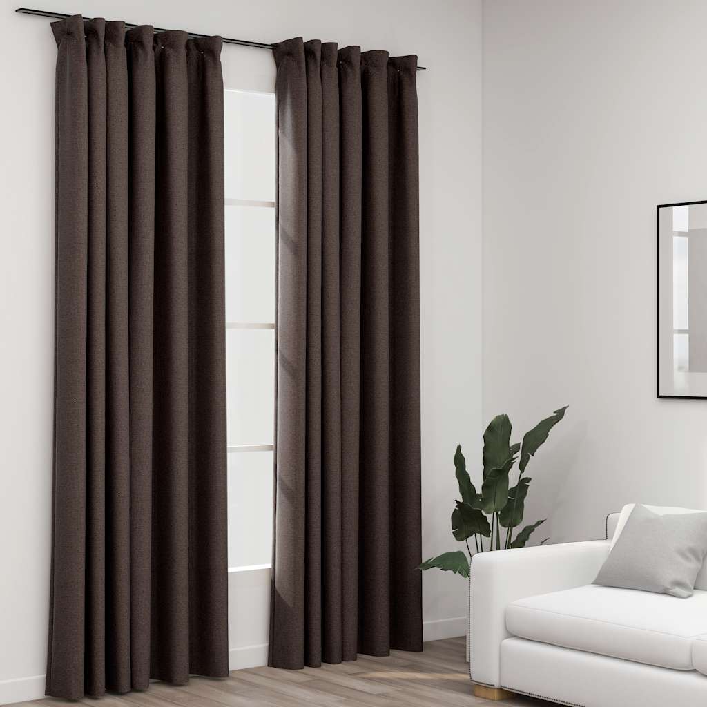 vidaXL Linen-Look Blackout Curtains with Hooks 2 pcs 140x175 cm Black