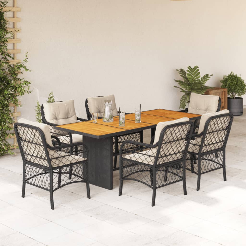vidaXL 7-delige Tuinset met kussens poly rattan zwart