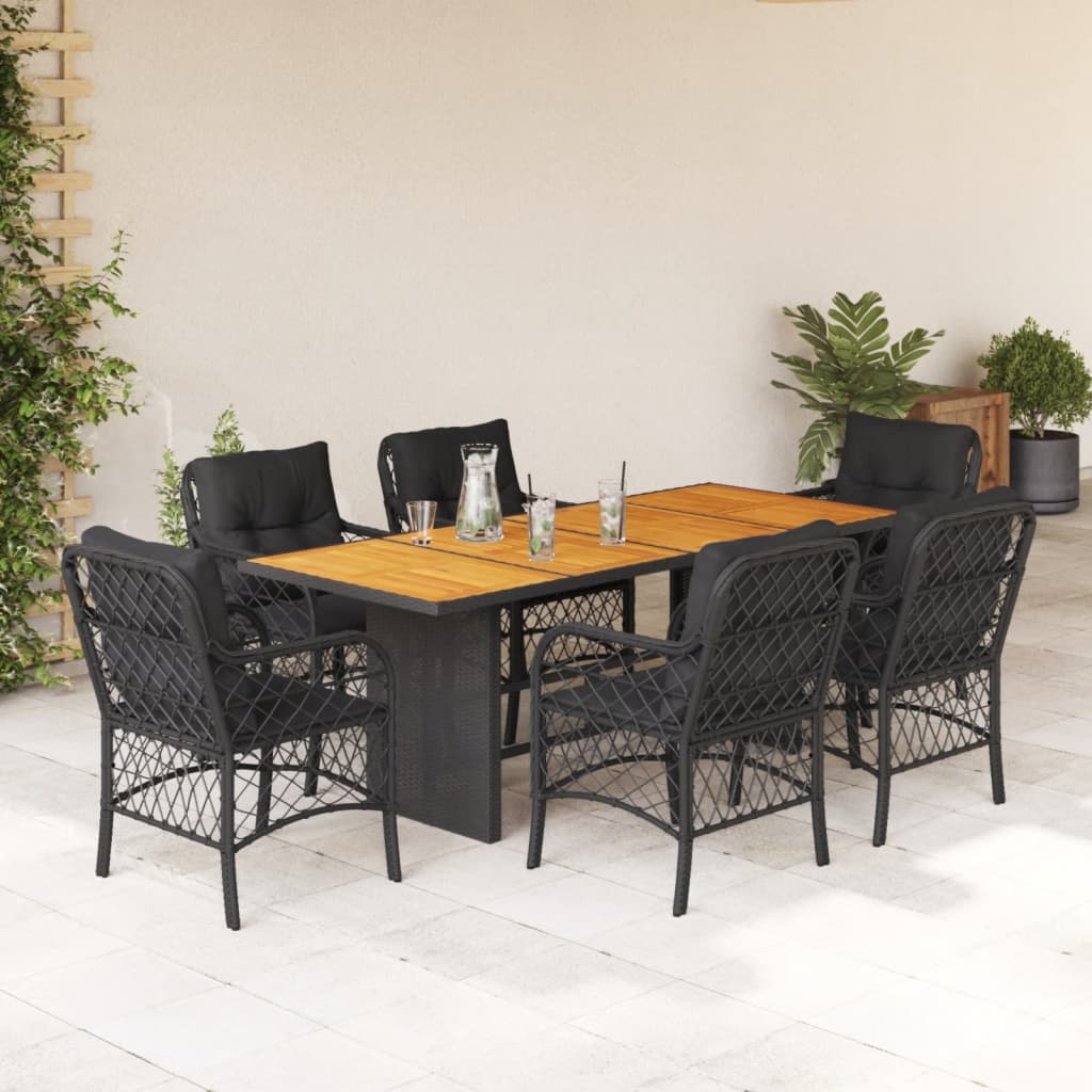 vidaXL 7-delige Tuinset met kussens poly rattan zwart