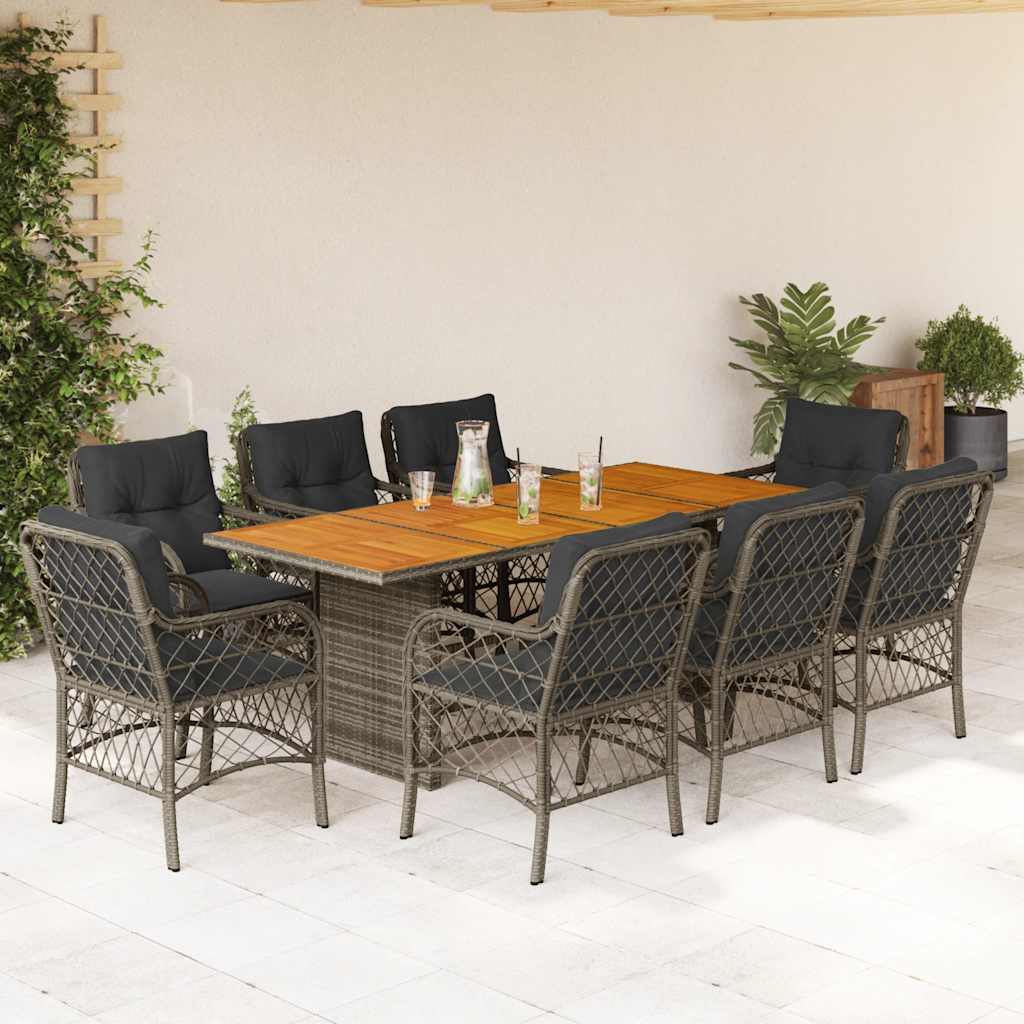vidaXL 7-delige Tuinset met kussens poly rattan zwart