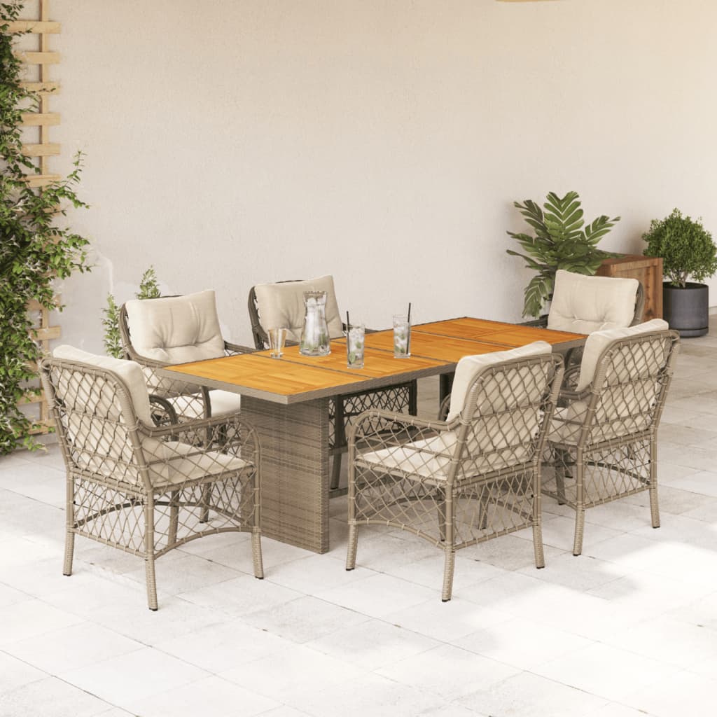 vidaXL 7-delige Tuinset met kussens poly rattan zwart