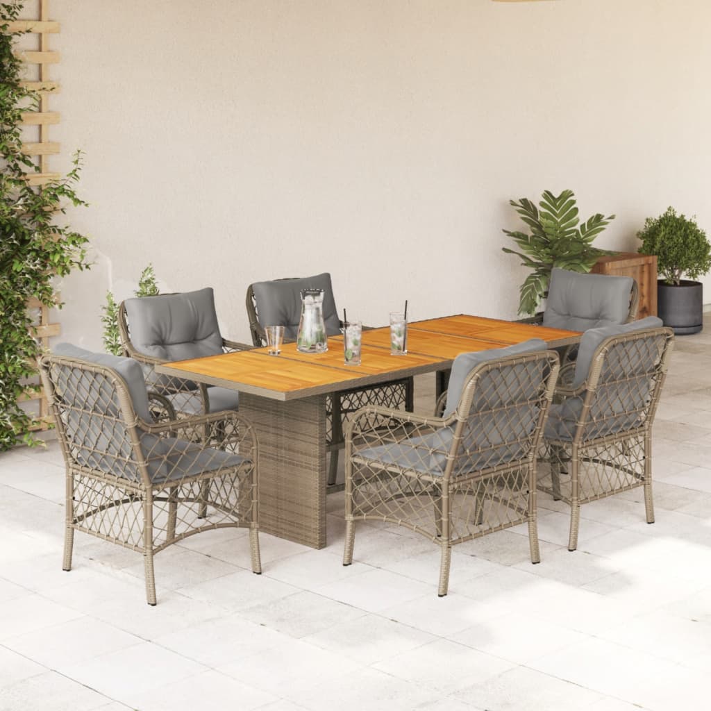 vidaXL 7-delige Tuinset met kussens poly rattan zwart