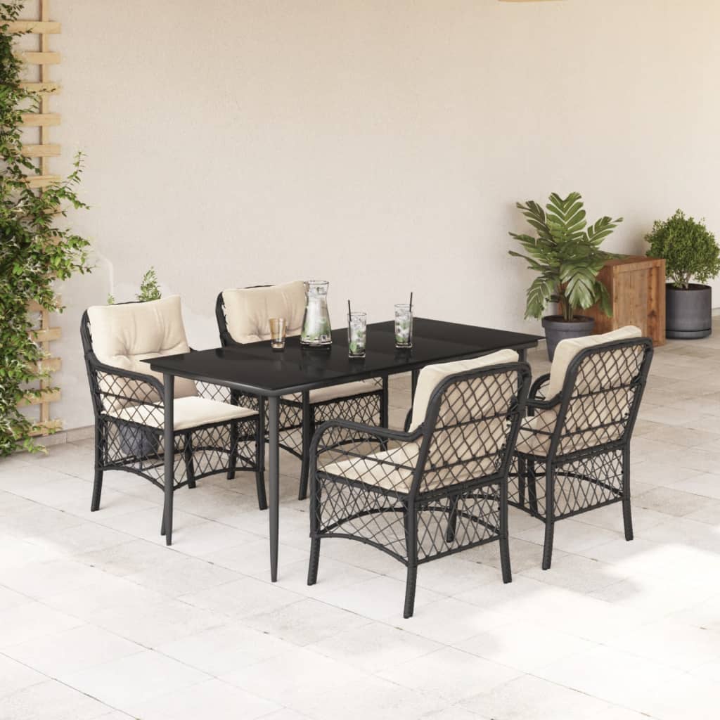 vidaXL 3-delige Bistroset met kussens poly rattan zwart