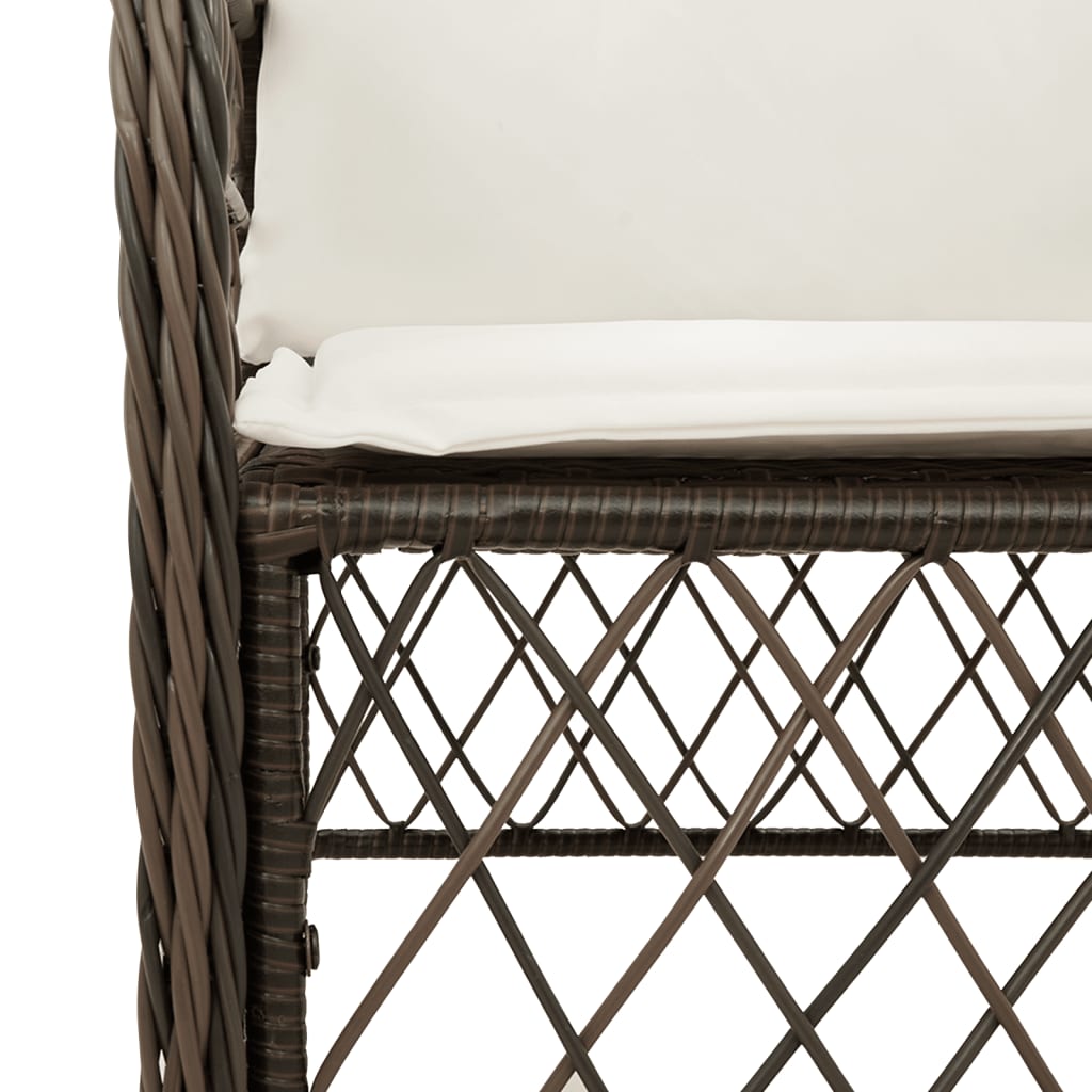 vidaXL 3-delige Bistroset met kussens poly rattan bruin