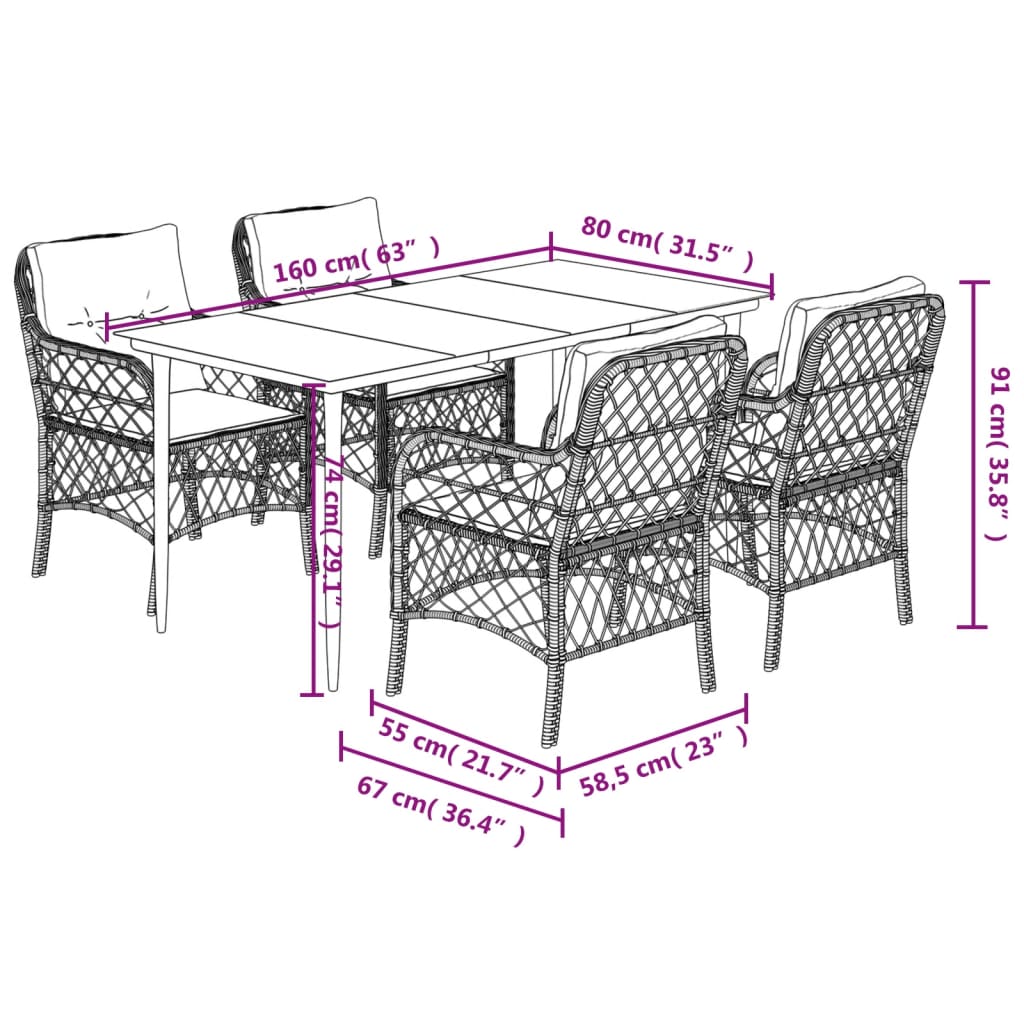 vidaXL 3-delige Bistroset met kussens poly rattan bruin