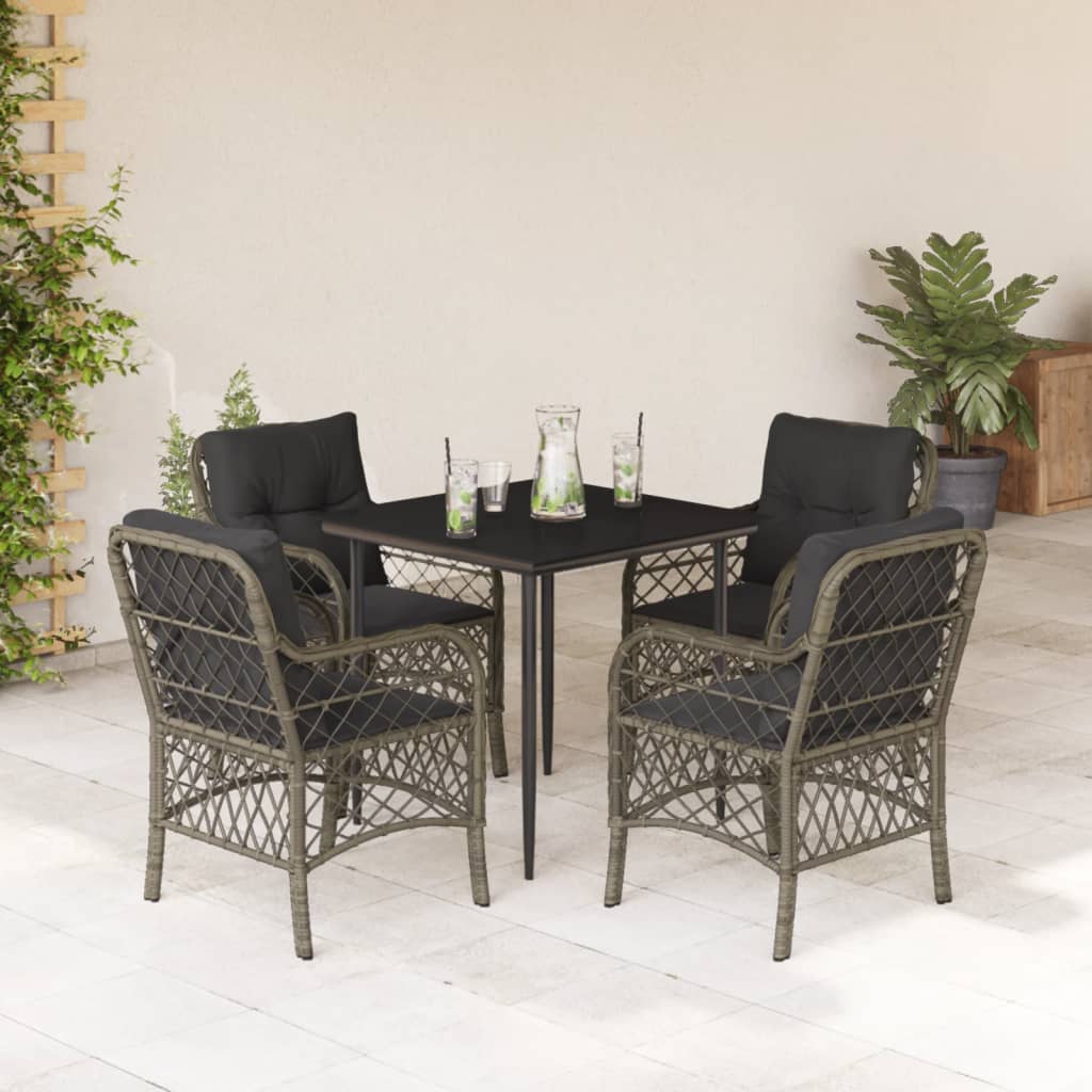 vidaXL 3-delige Bistroset met kussens poly rattan grijs