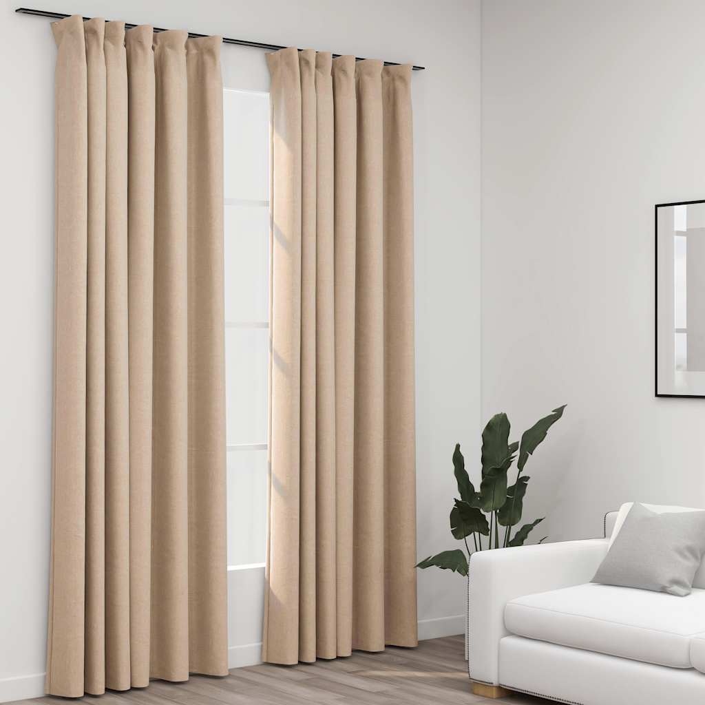 vidaXL Linen-Look Blackout Curtains with Hooks 2 pcs 140x175 cm Black
