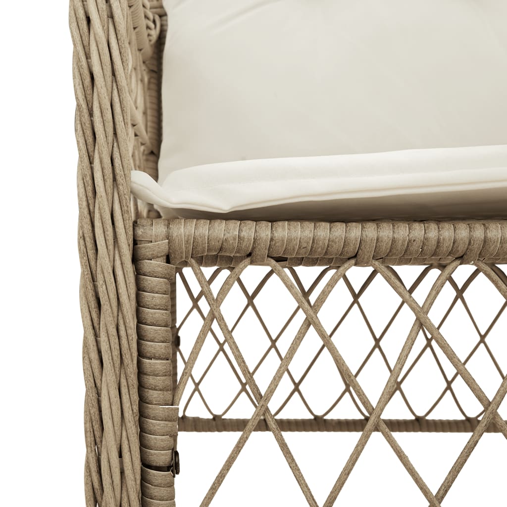 vidaXL 3-Piece Bistro Set with Cushions Poly Rattan Beige