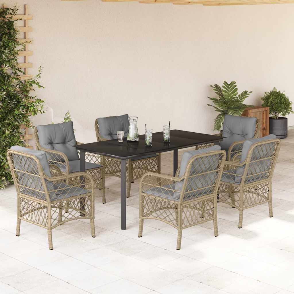 vidaXL 3-delige Bistroset met kussens poly rattan gemengd beige