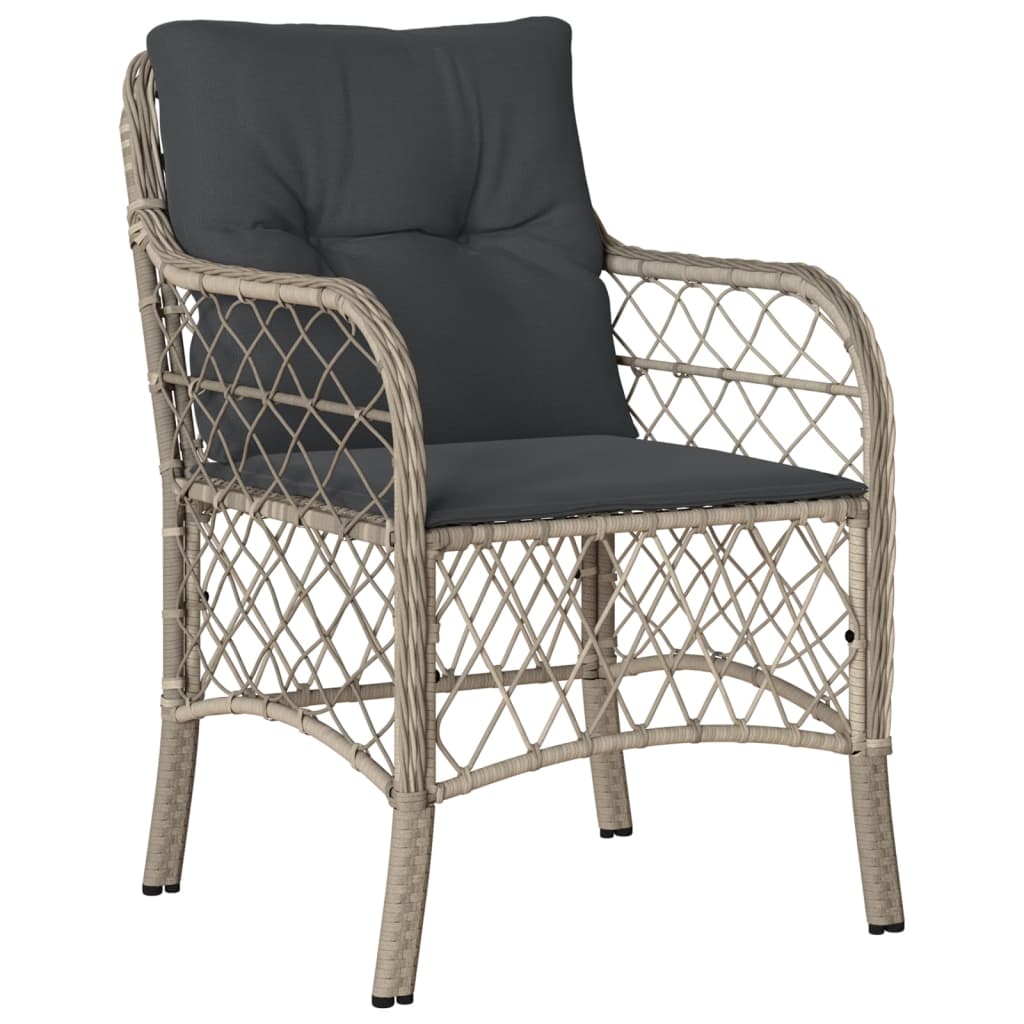 vidaXL 3-delige Bistroset met kussens poly rattan lichtgrijs