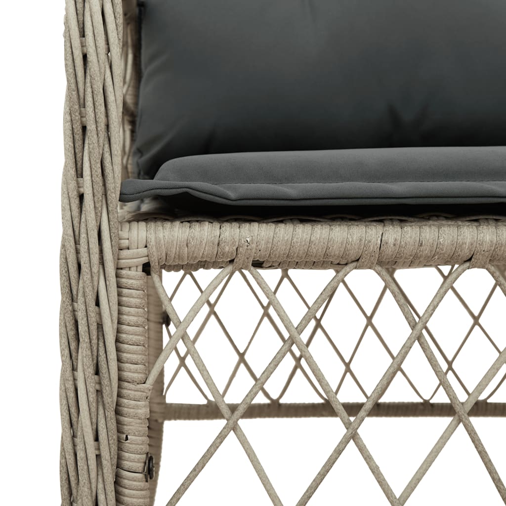 vidaXL 3-delige Bistroset met kussens poly rattan lichtgrijs