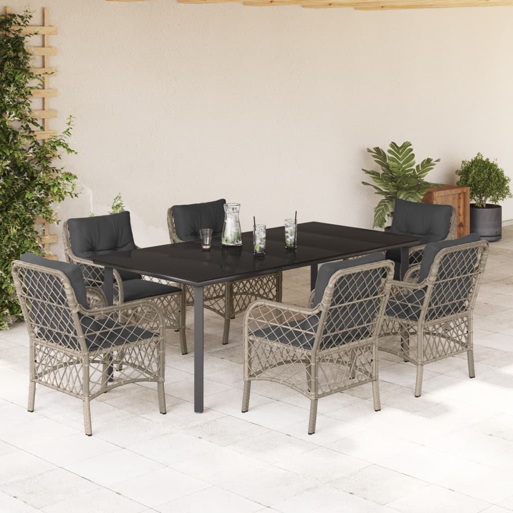 vidaXL 3-delige Bistroset met kussens poly rattan lichtgrijs