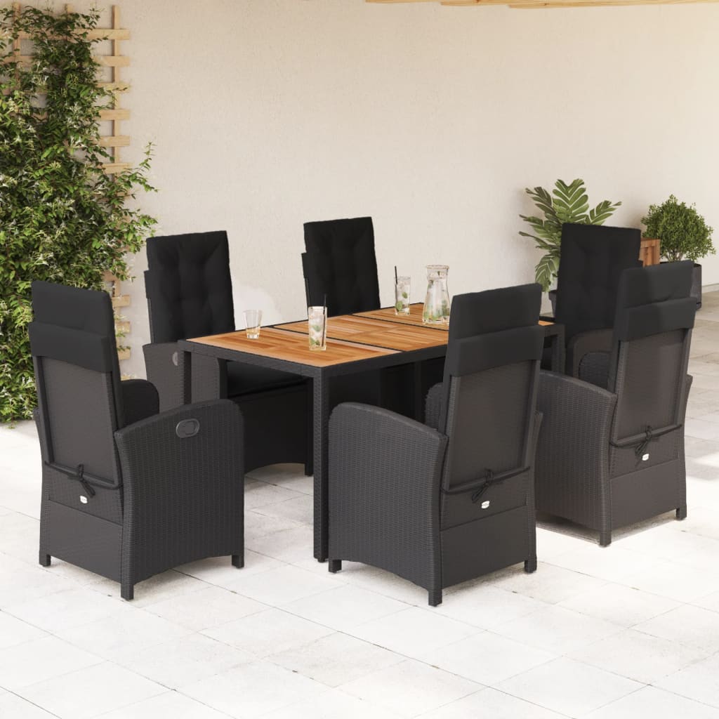 vidaXL 3-Piece Garden Lounge Set with Cushions Poly Rattan Black