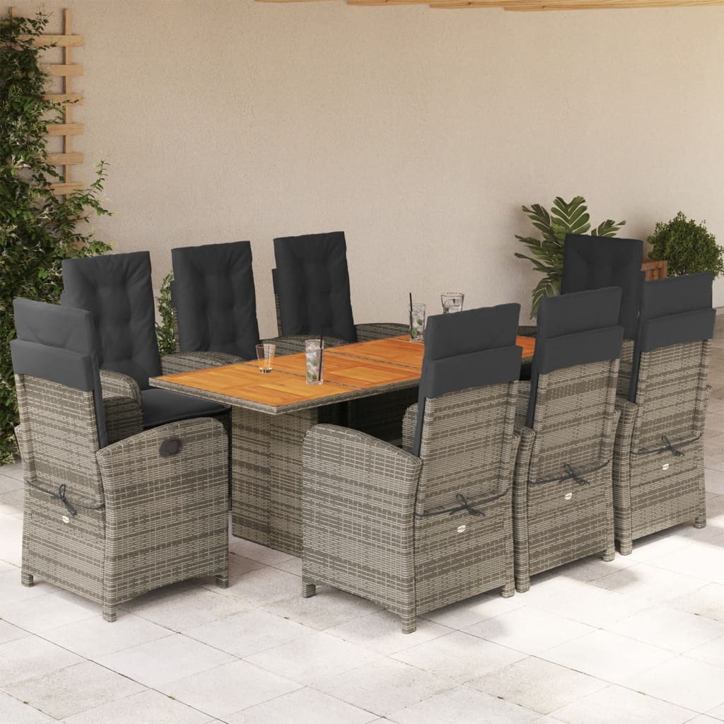 vidaXL 7-delige Tuinset met kussens poly rattan zwart