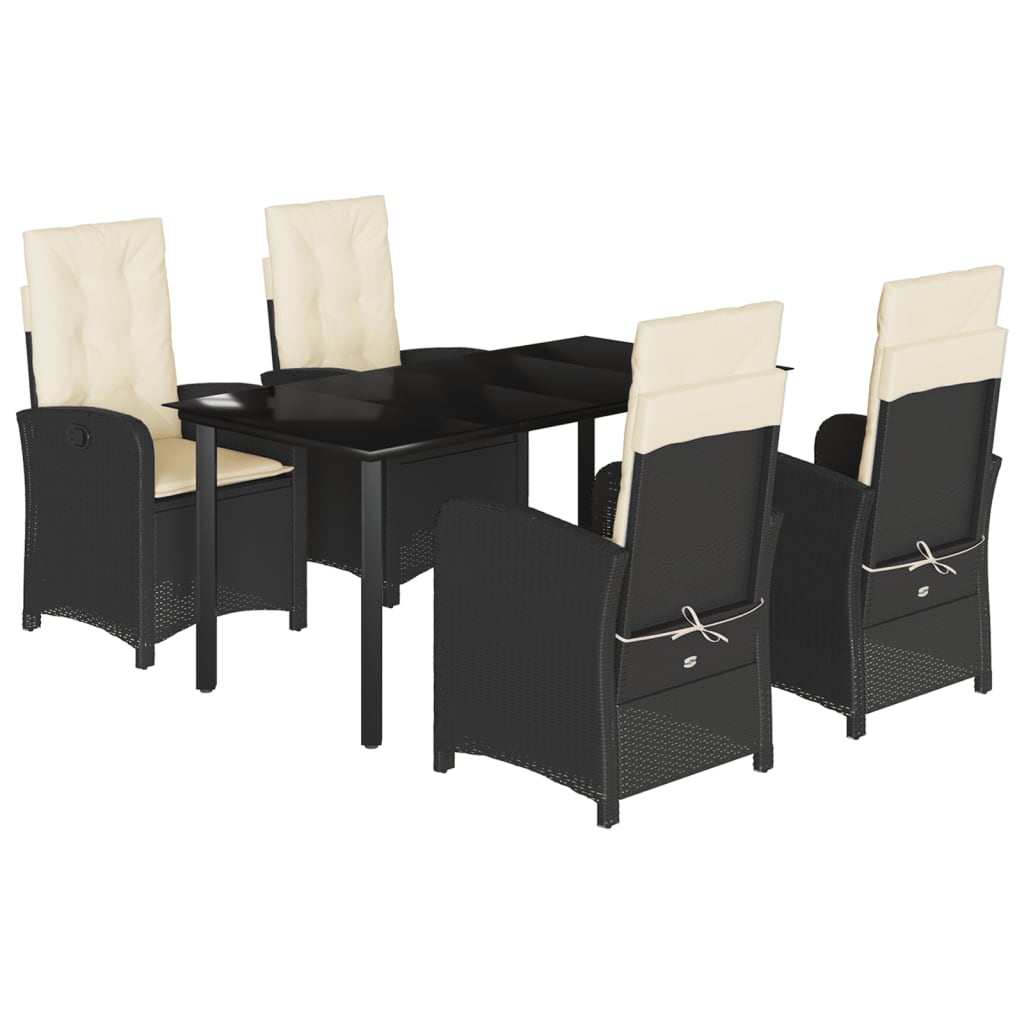 vidaXL 3-delige Tuinset met kussens poly rattan zwart