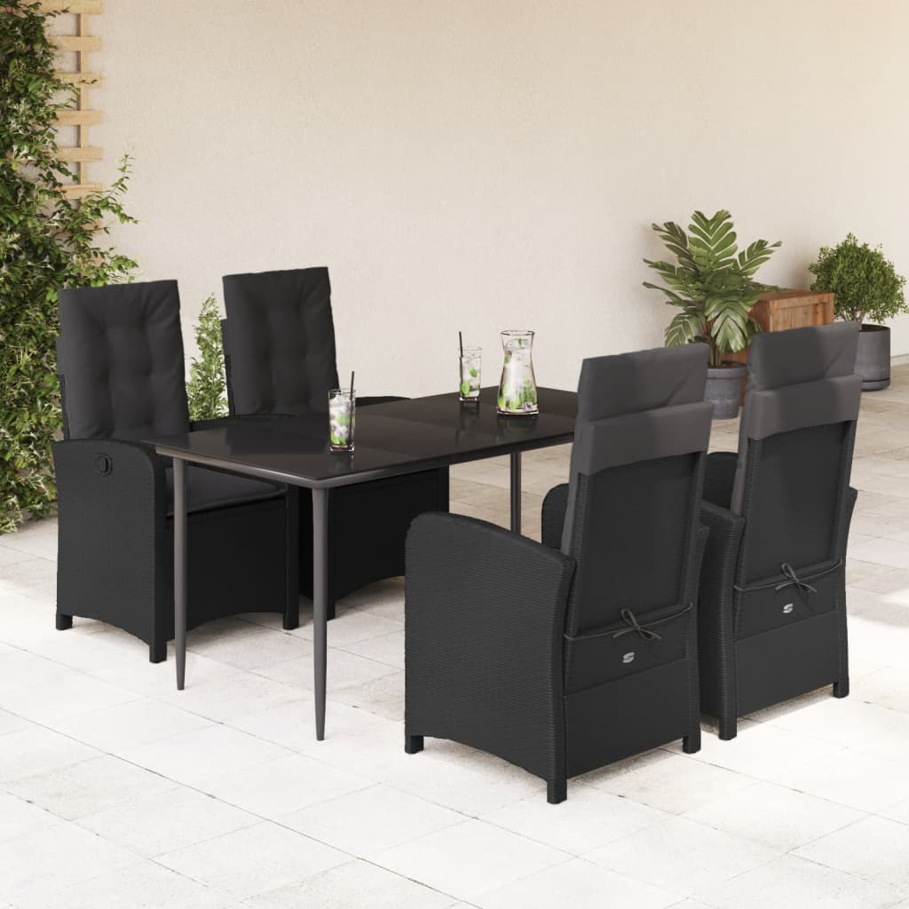 vidaXL 3-delige Tuinset met kussens poly rattan zwart