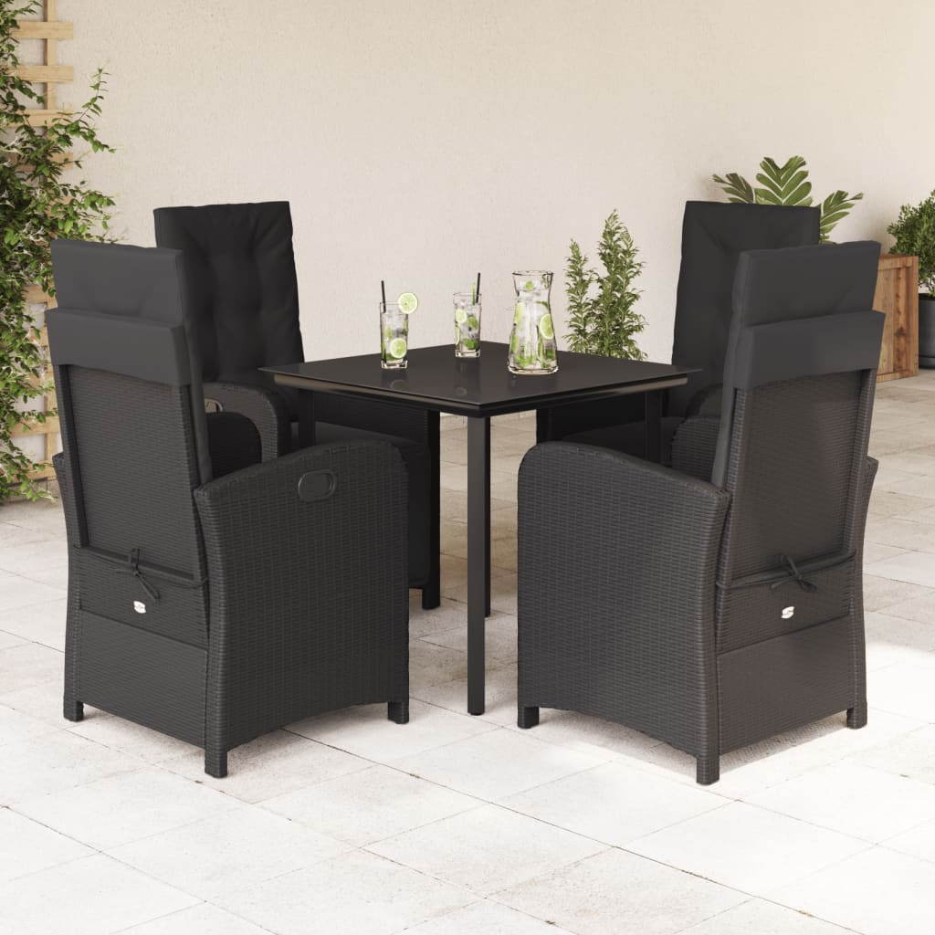 vidaXL 3-delige Tuinset met kussens poly rattan zwart