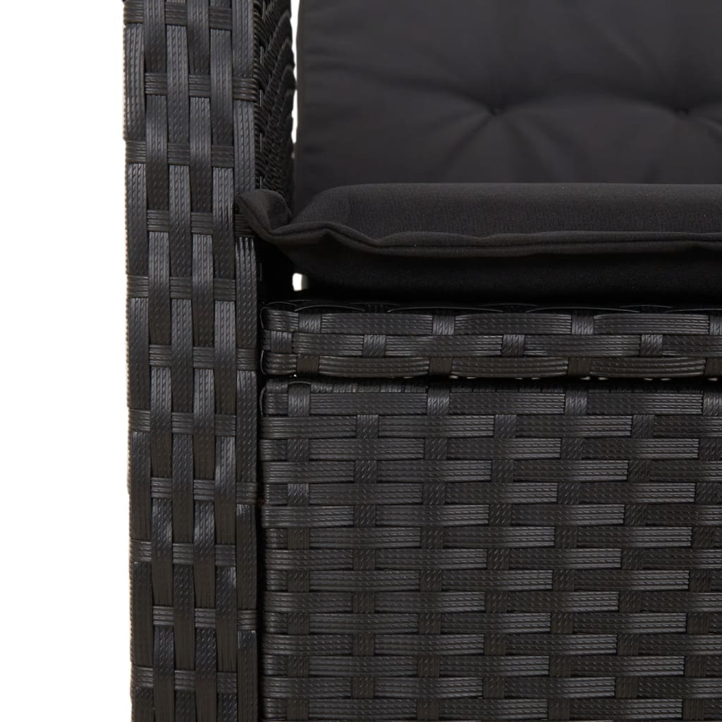 vidaXL 3-delige Tuinset met kussens poly rattan zwart