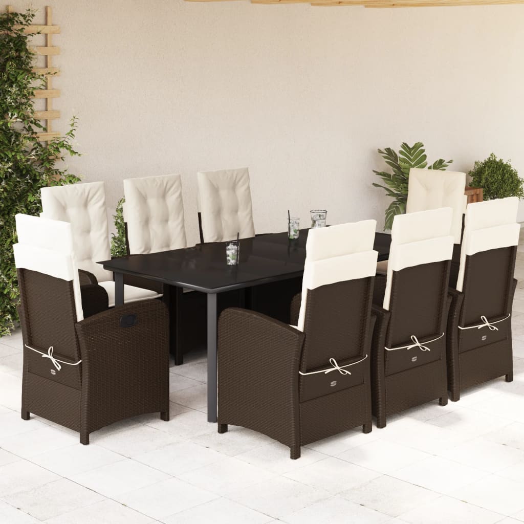 vidaXL 3-delige Tuinset met kussens poly rattan bruin
