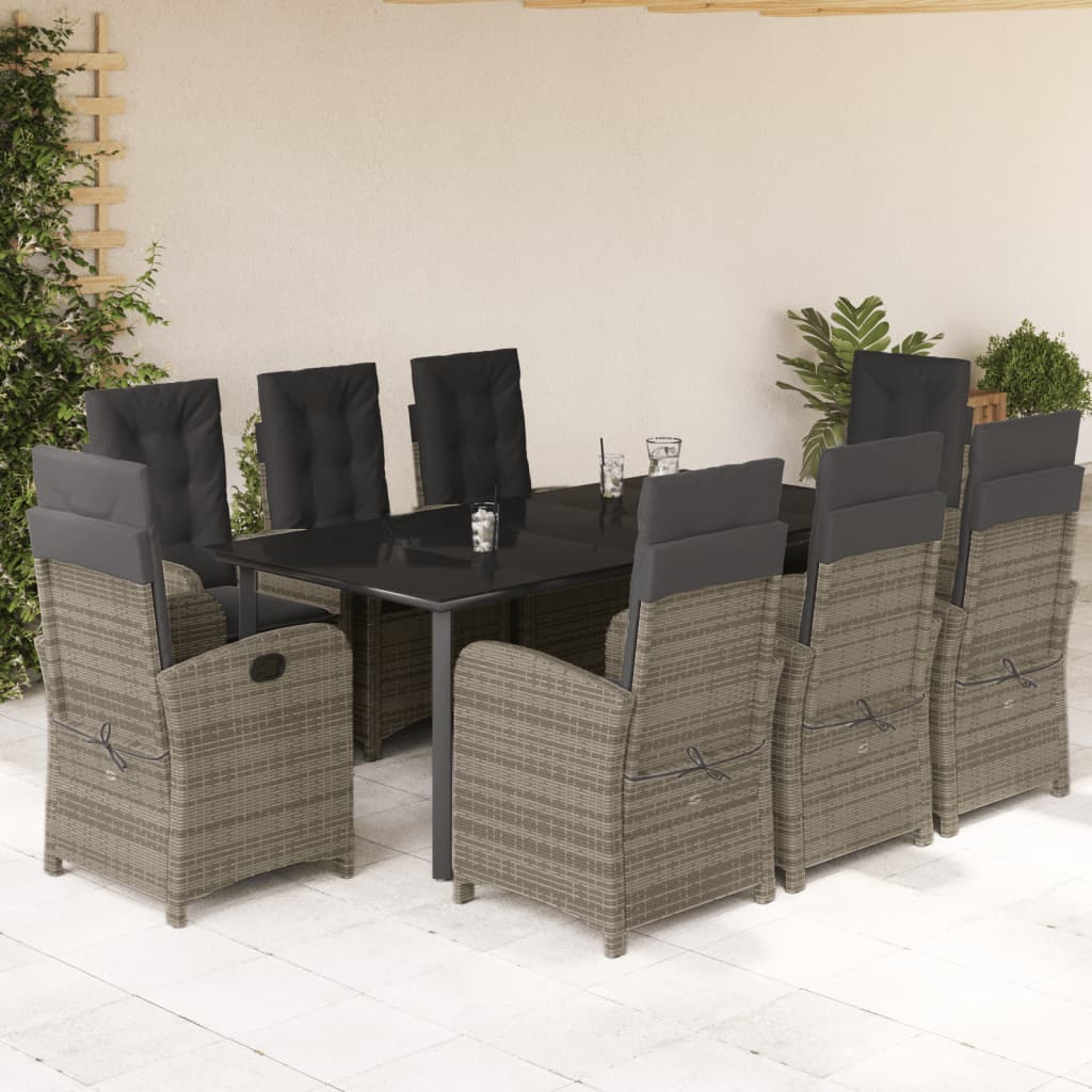 vidaXL 3-delige Tuinset met kussens poly rattan grijs