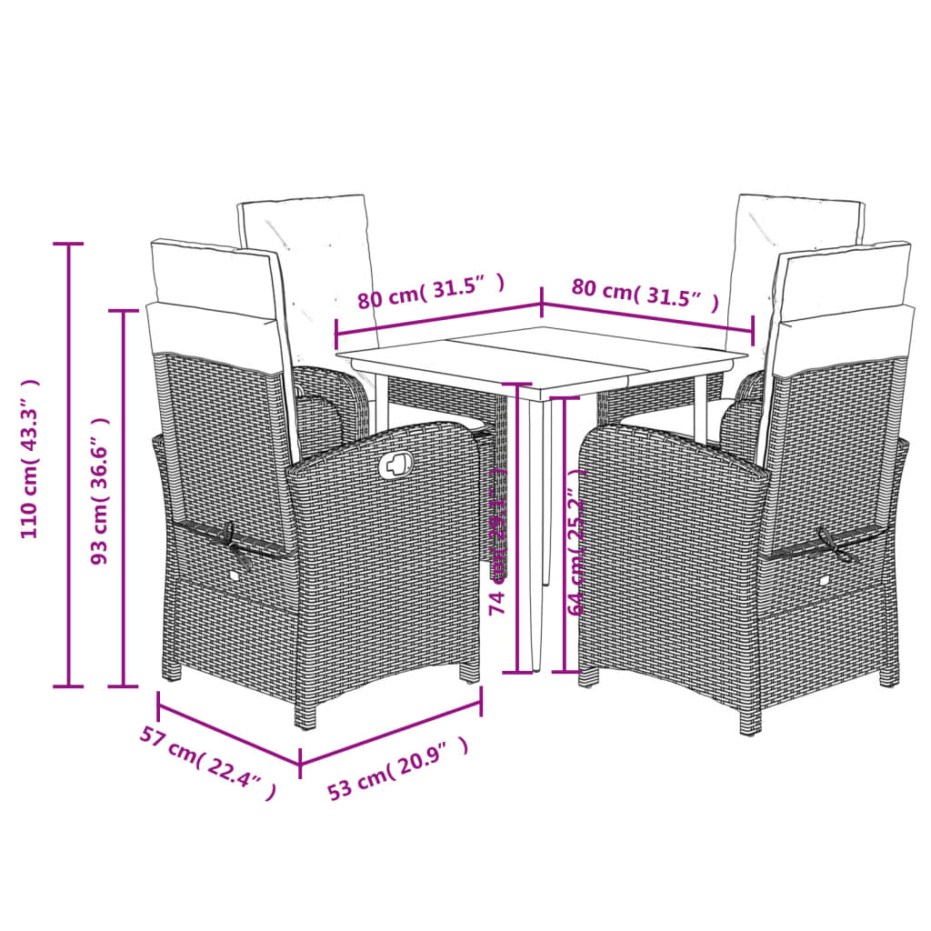 vidaXL 3-delige Tuinset met kussens poly rattan beige