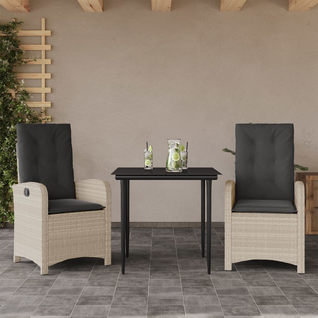 vidaXL 3-delige Tuinset met kussens poly rattan lichtgrijs