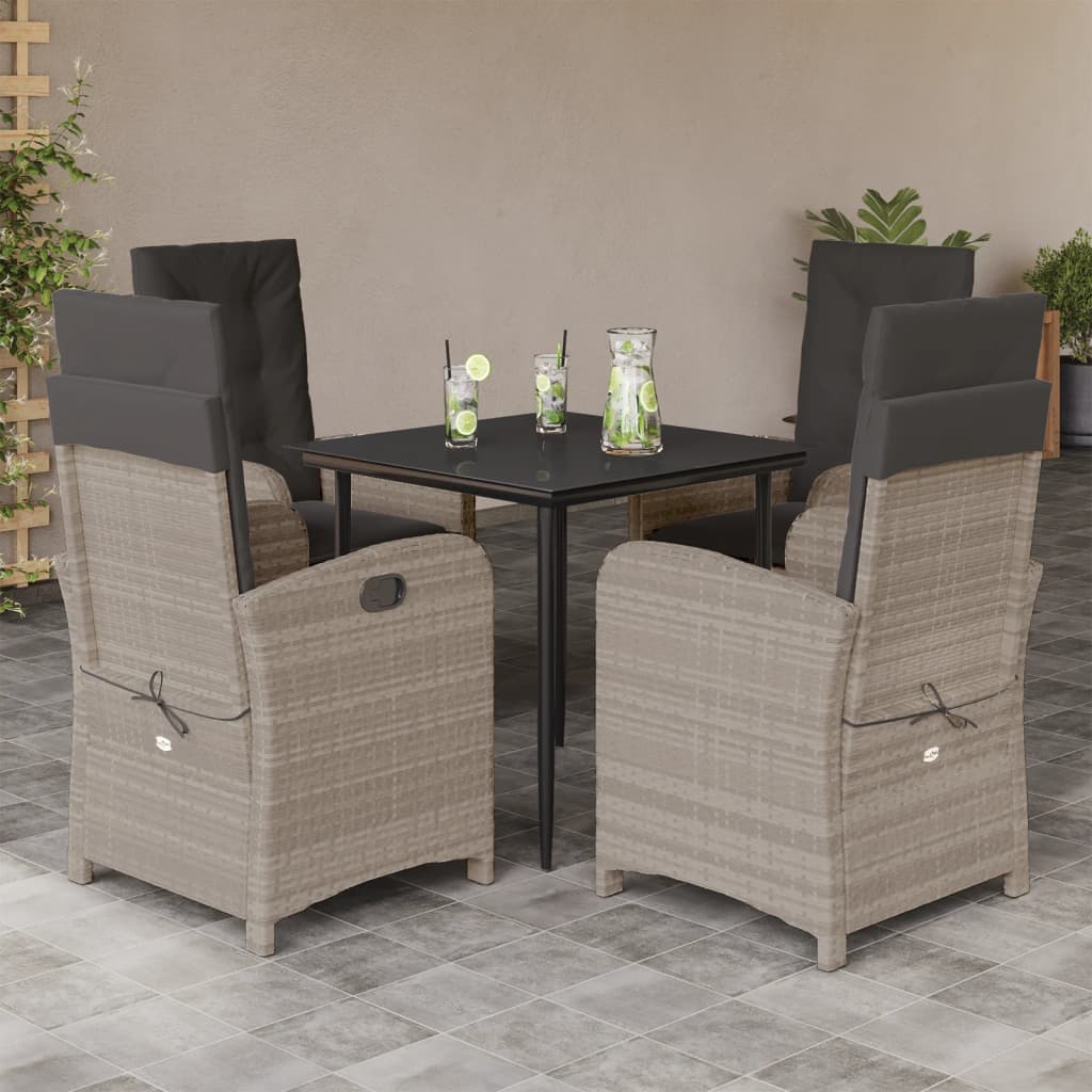 vidaXL 3-delige Tuinset met kussens poly rattan lichtgrijs