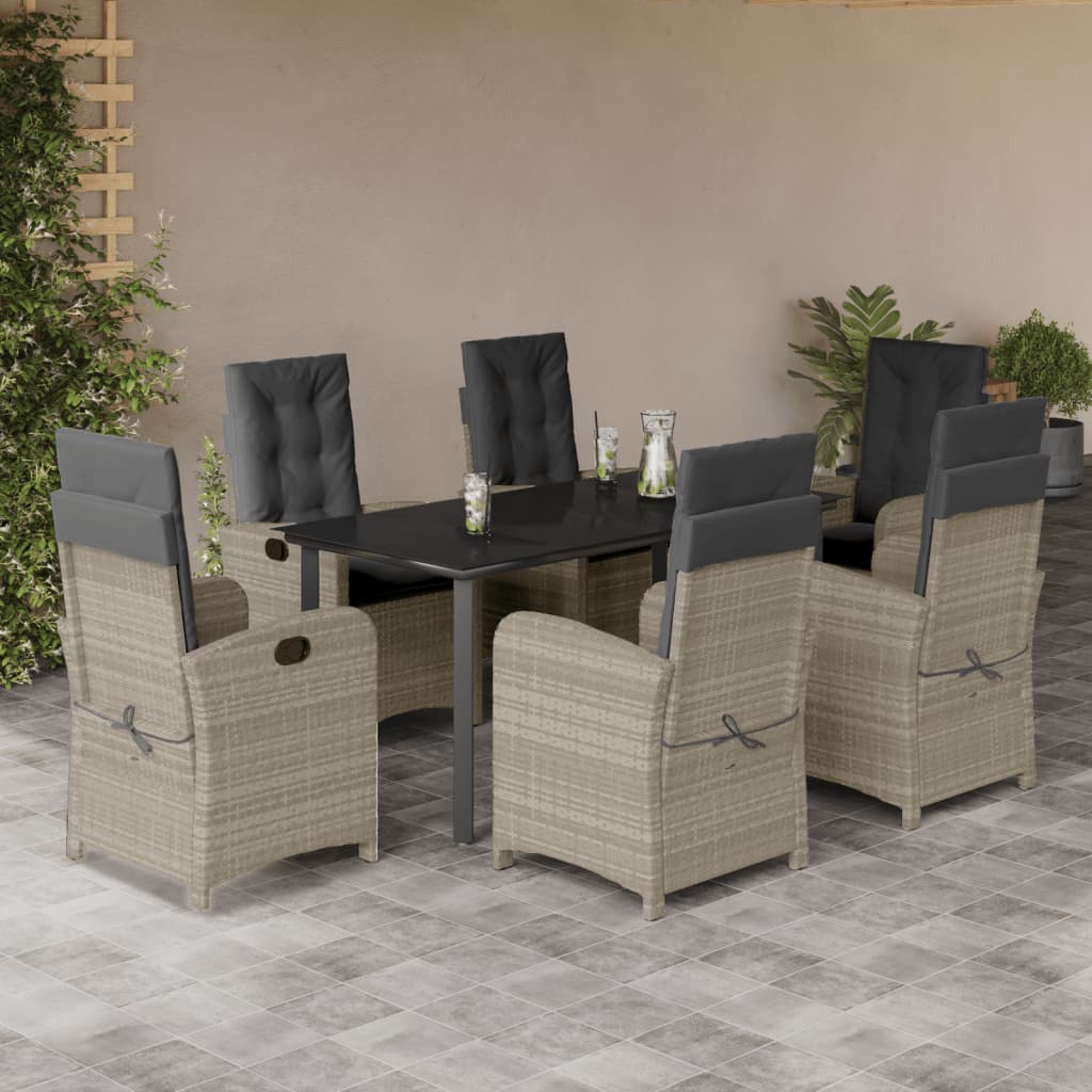 vidaXL 3-delige Tuinset met kussens poly rattan lichtgrijs