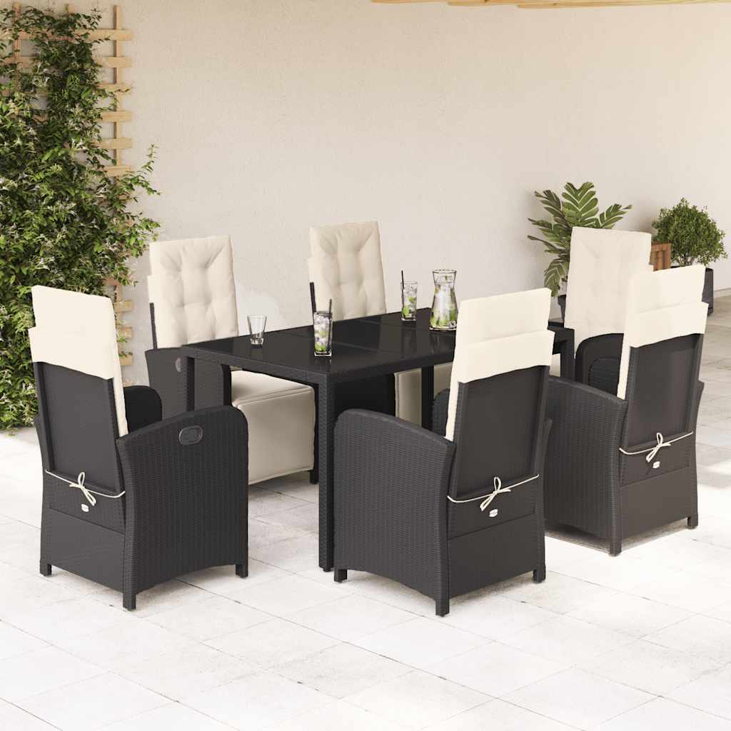 vidaXL 3-Piece Bistro Set with Cushions Poly Rattan Black