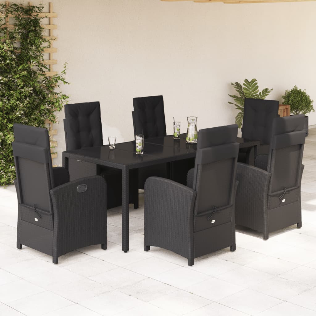 vidaXL 3-Piece Bistro Set with Cushions Poly Rattan Black