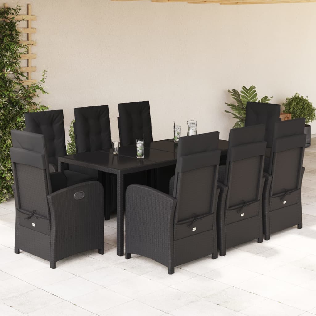 vidaXL 3-Piece Bistro Set with Cushions Poly Rattan Black