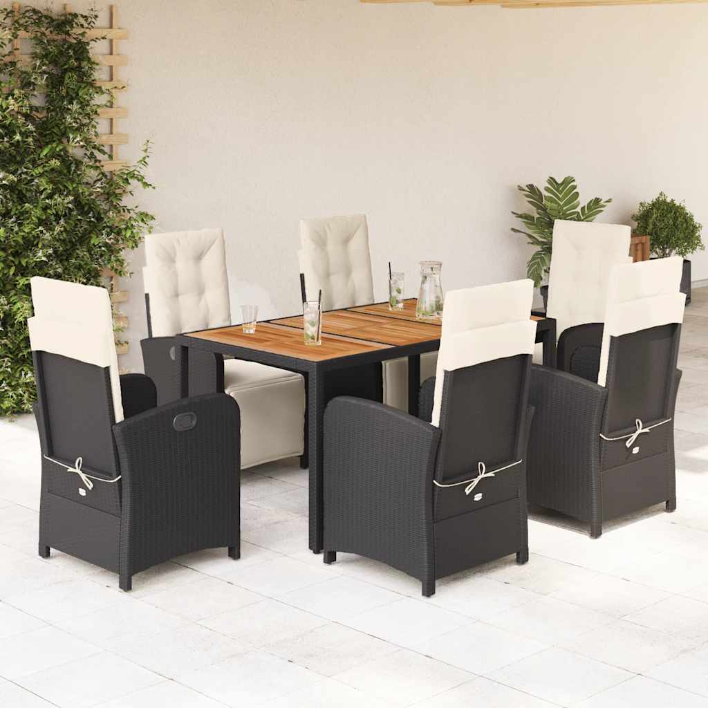 vidaXL 3-delige Bistroset met kussens poly rattan zwart