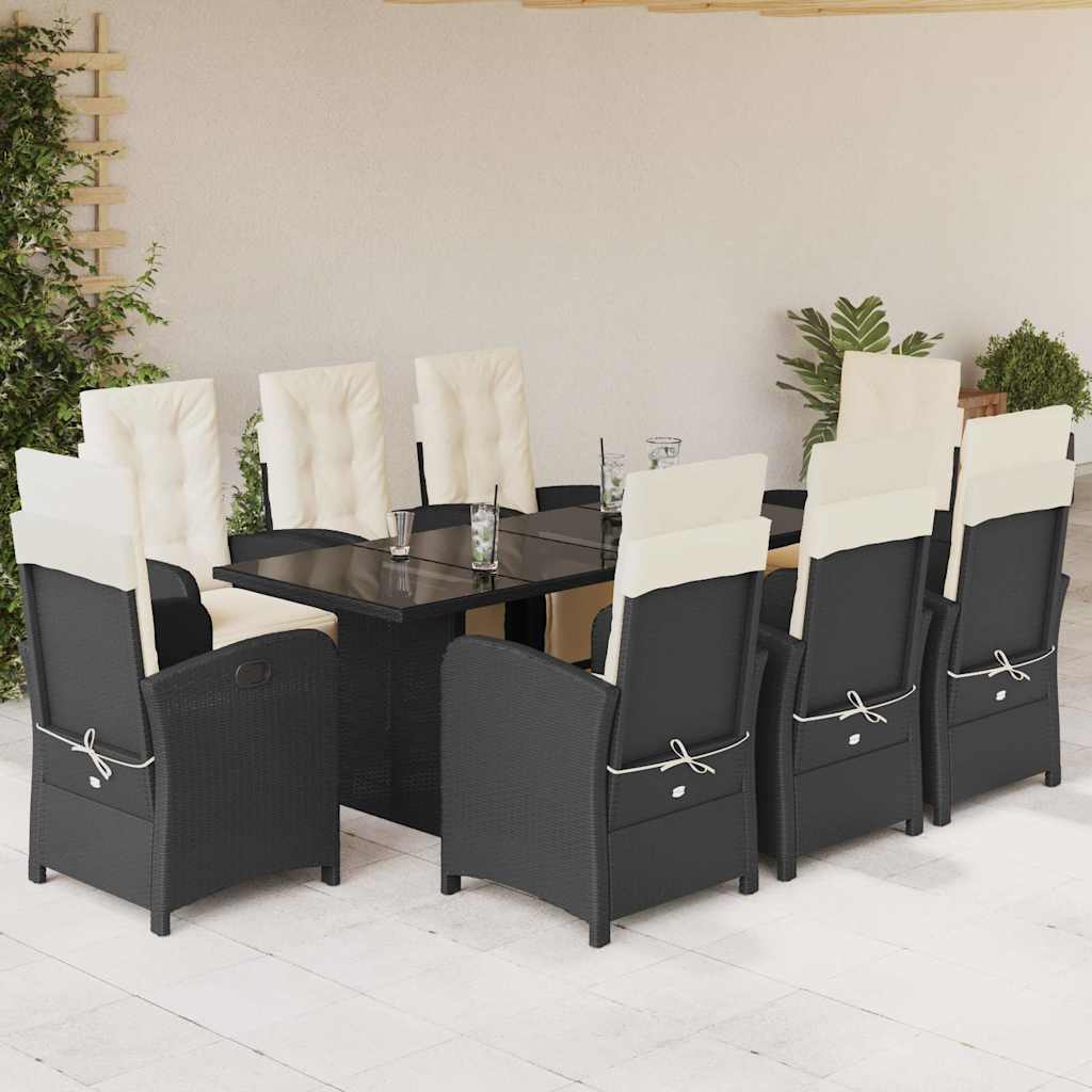vidaXL 7-delige Tuinset met kussens poly rattan zwart