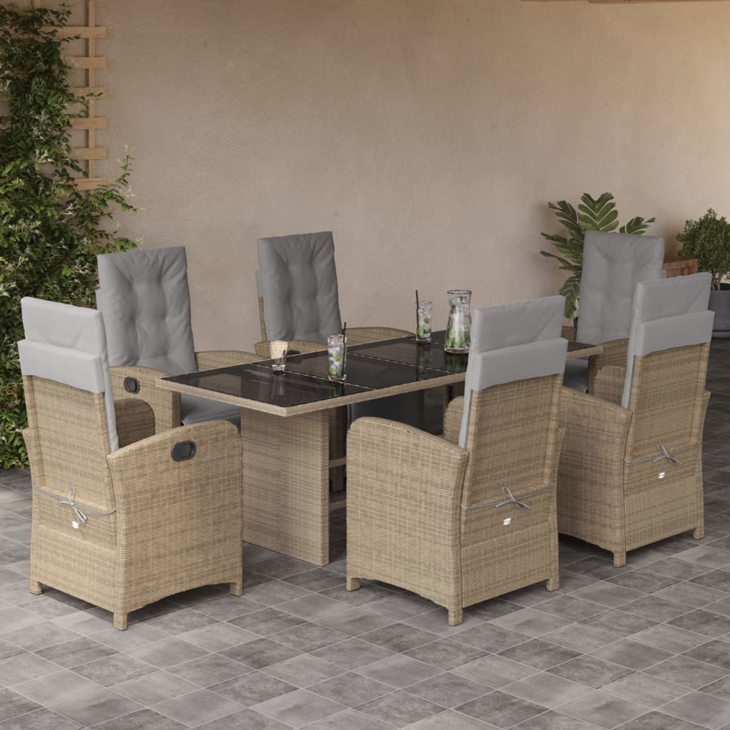 vidaXL 7-delige Tuinset met kussens poly rattan zwart