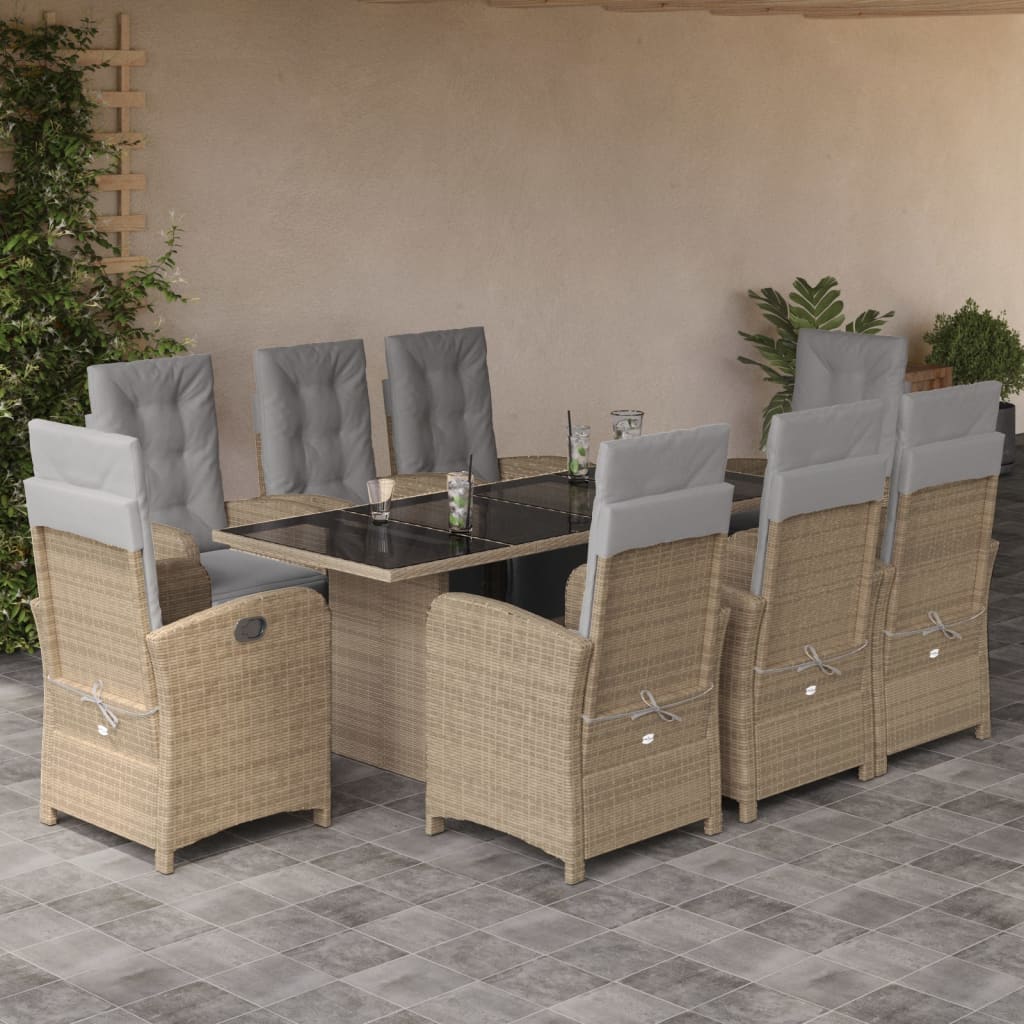vidaXL 7-delige Tuinset met kussens poly rattan zwart