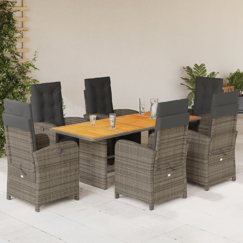 vidaXL 7-delige Tuinset met kussens poly rattan zwart