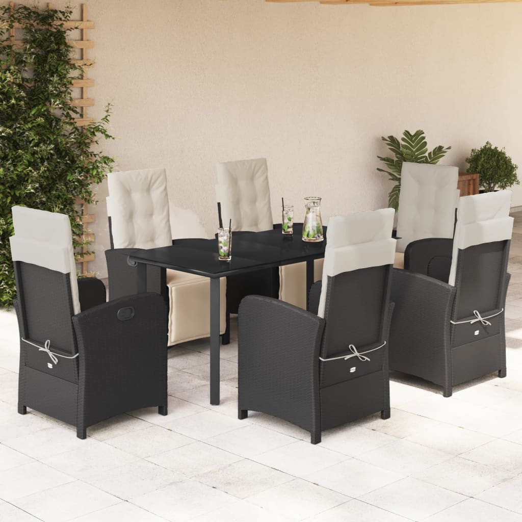 vidaXL 3-delige Bistroset met kussens poly rattan zwart