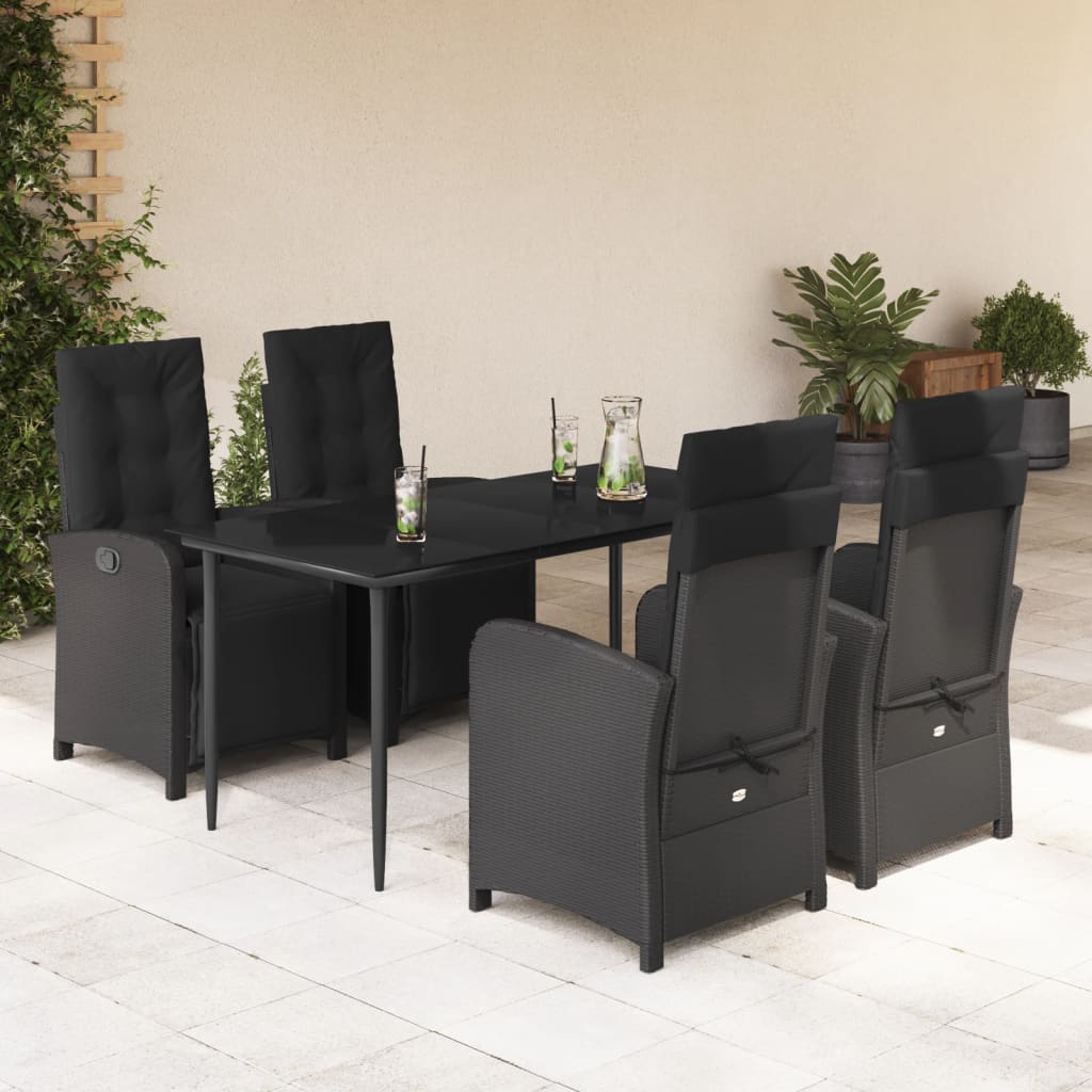 vidaXL 3-delige Bistroset met kussens poly rattan zwart
